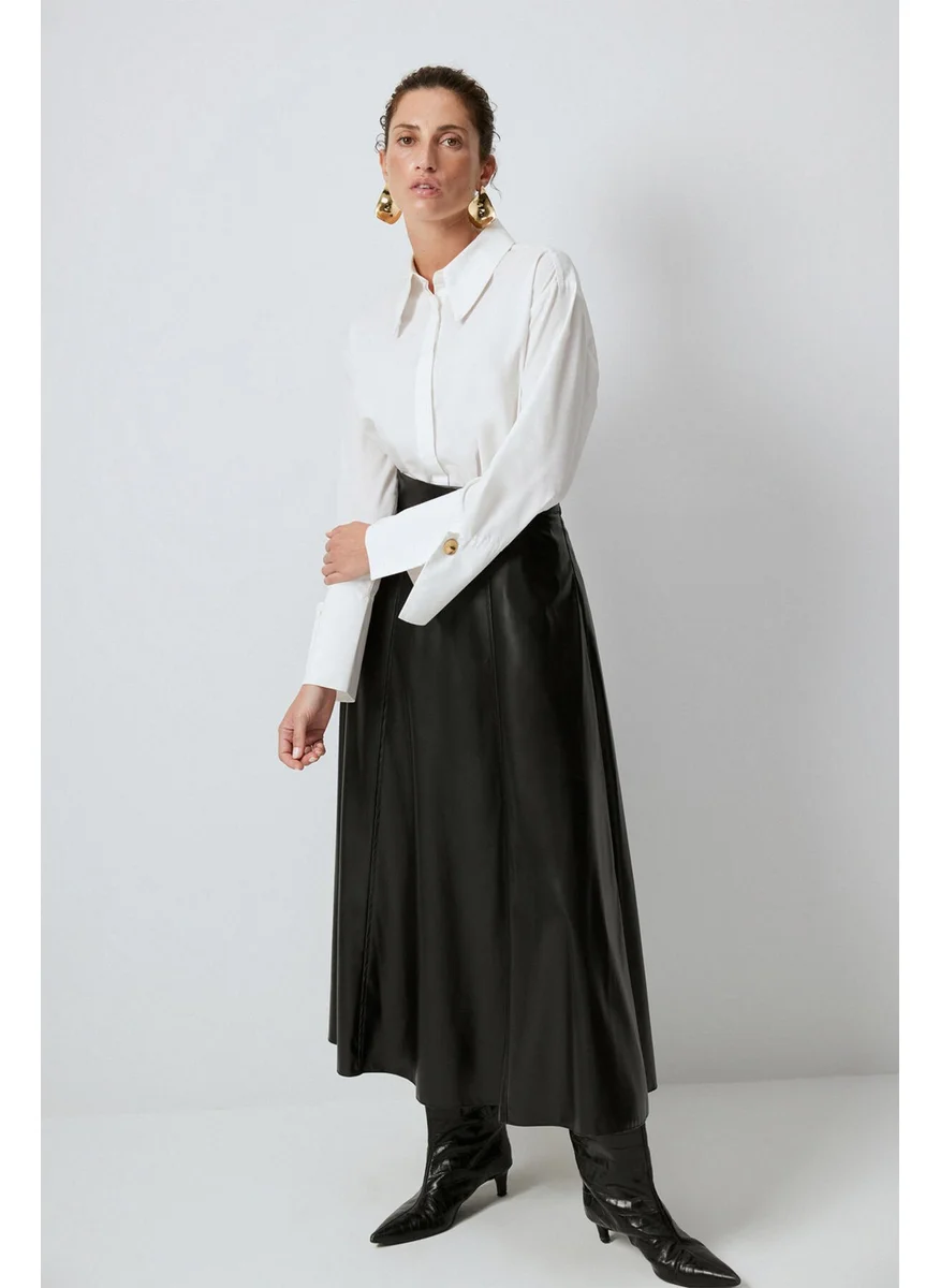 تاتشي Flounce Leather Skirt