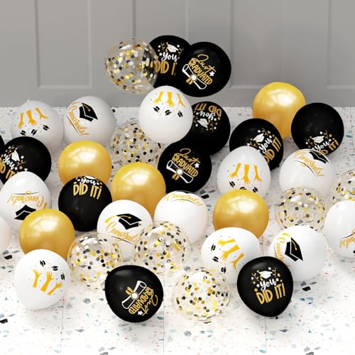 OuMuaMua 2025 Graduation Party Decorations, 68pcs Graduation Balloons Black and Gold Grad Decor for College High School Class of 2025 Congrats Grad Party Decor - Image 2
