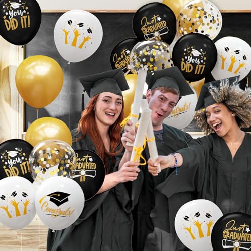 OuMuaMua 2025 Graduation Party Decorations, 68pcs Graduation Balloons Black and Gold Grad Decor for College High School Class of 2025 Congrats Grad Party Decor - Image 5