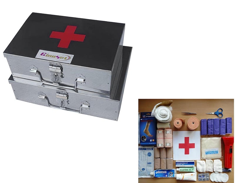 GinoSet Stainless Steel Rectangular Empty Medicines StorageFirst Aid Box For all use Set of 2 pic Silver color 1st 9 inch 2nd10 inch - Image 2