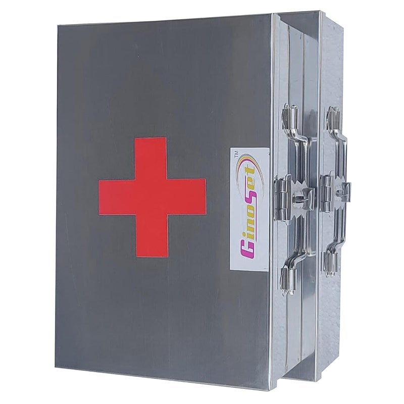 GinoSet Stainless Steel Rectangular Empty Medicines StorageFirst Aid Box For all use Set of 2 pic Silver color 1st 9 inch 2nd10 inch - Image 4