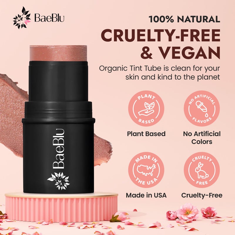 BaeBlu - Organic Blush Tube, Sangria - 100% Natural Vegan Cream Blush Sticks, Multi-Use Bronzer, & Highlighter for Lips, Cheeks & Eyes, Buildable Shimmer, Gluten-Free, Paraben-Free, Made in USA - Image 2