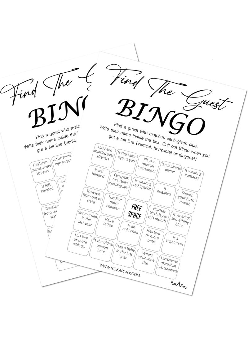 RokAPary RokAPary Modern Minimalist Find The Guest Bingo Game Wedding Bridal Shower Bachelorette or Engagement Party Game Event Activities Play Pack of 50 Cards 5x7 Made in USA Cards 5x7 Made in USA  - Image 1