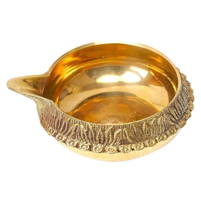 ROLIMOLI Pure Brass Kuber Aarti Akhand Diya Deepak Oil lamp On Table Diya Set for Lakshmi Puja Home Decor Mandir Temple Festival Gift Set of 1 - Image 3