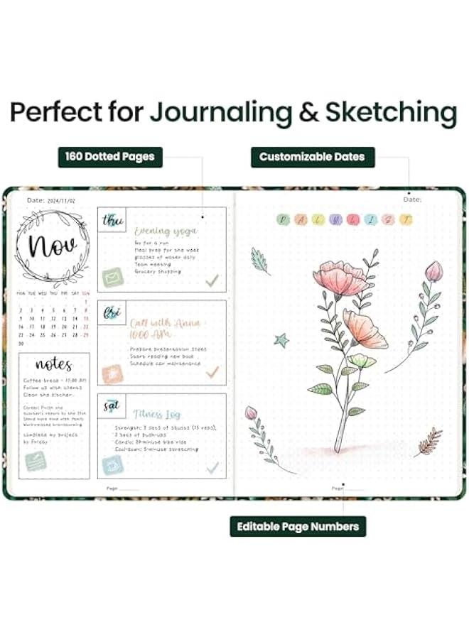 Arabest Bullet Dotted Journal Notebook for Women & Men, Hardcover Leather Journal for Writing, A5 Bullet Journaling Notebook for Work & Sketching, Perfect for Office School Home Supplies, 160 s, erfly - Image 3