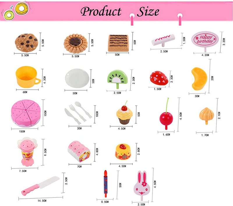 HenMerry 75PCS Birthday Cake Toy DIY Cutting Cake Play Set Kids Play Kitchen Food Pretend Play Cake Toy Best for Girls Birthday Party Gift (75PCS Pink) - Image 4