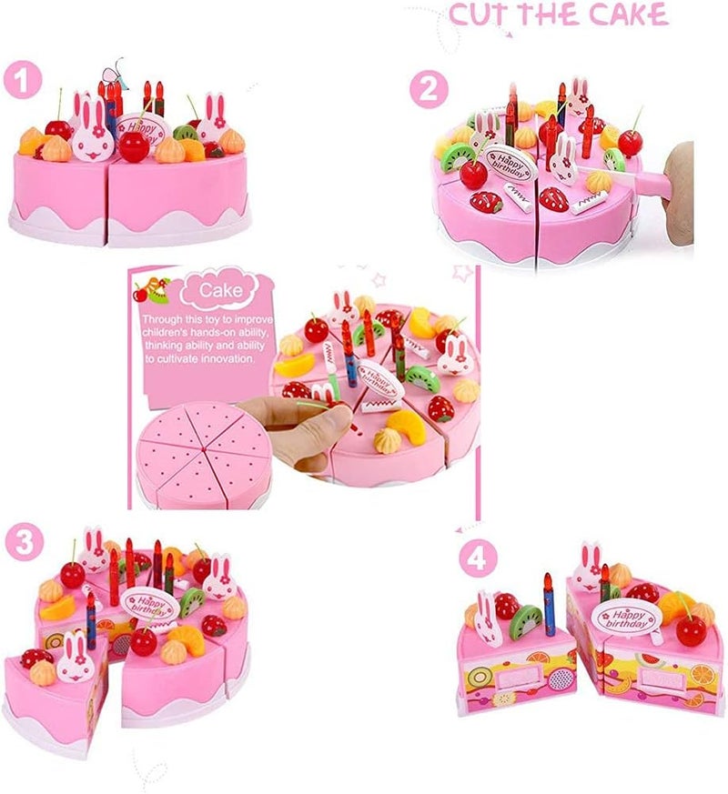 HenMerry 75PCS Birthday Cake Toy DIY Cutting Cake Play Set Kids Play Kitchen Food Pretend Play Cake Toy Best for Girls Birthday Party Gift (75PCS Pink) - Image 3