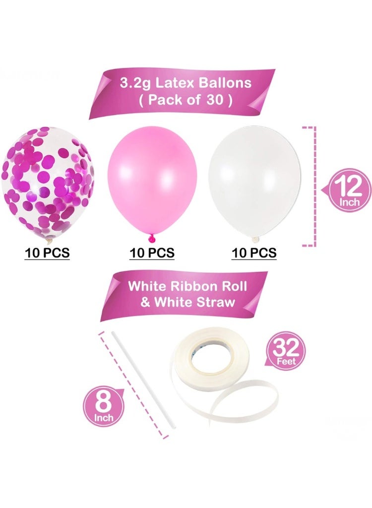 Pink, White and Pink Confetti Latex Balloons Kit - Pack of 30 | Pink White Helium Balloons for Girl Birthday Decoration | Romantic Balloons for Anniversary, Wedding, Valentines Party Decor, Baby Shower - Image 4