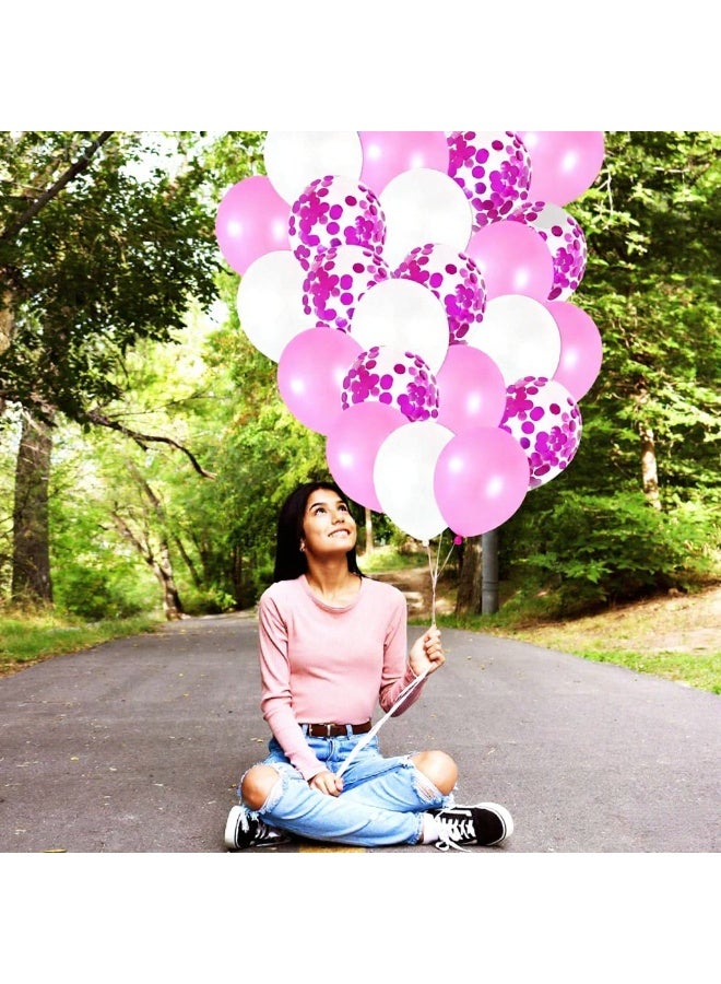 Pink, White and Pink Confetti Latex Balloons Kit - Pack of 30 | Pink White Helium Balloons for Girl Birthday Decoration | Romantic Balloons for Anniversary, Wedding, Valentines Party Decor, Baby Shower - Image 2
