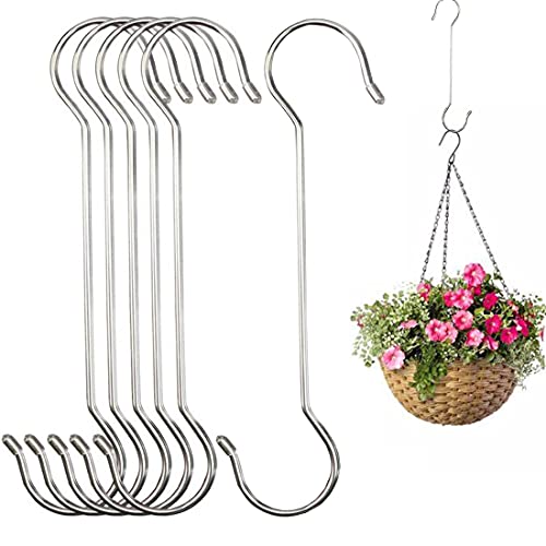 Lchkrep 6 Pack Extra Large Heavy Duty Long Outdoor Plant Hanging S Hooks - for Baskets, Bird Feeders, Wind Chimes, Garden Ornaments,Pergola,Closet,Flower Basket,Indoor Outdoor Uses (12 inch)… - Image 1
