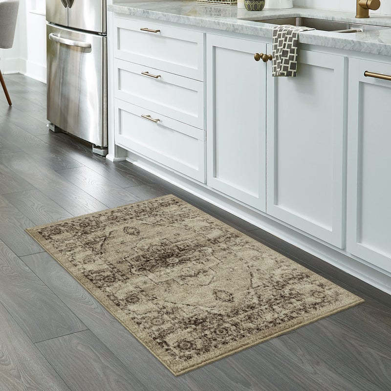 Maples Rugs Distressed Lexington Kitchen Rugs Non Skid Accent Area Floor Mat Made in USA 26 x 310 BrownNeutral