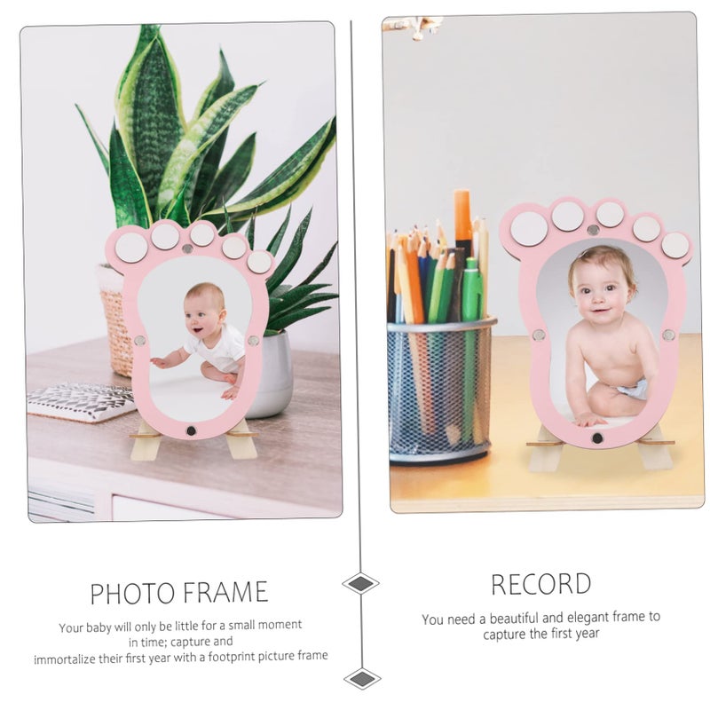 Pink Newborn Footprint Photo Frame Elegant Keepsake For Baby First Birthday Christening Nursery Decor - Image 5