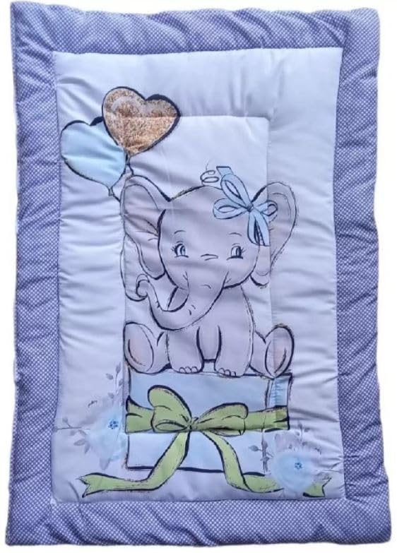 SmallBerry™ Combo Newborn Baby Pom Pom Cotton Baby Bed | Godari | Cradle Bed | Crib Sheet | Changing Mat Baby Godadi | Godari | Bedding Set | Mattress_Pack of 2 Piece_Elephant & Girraffe - Image 5