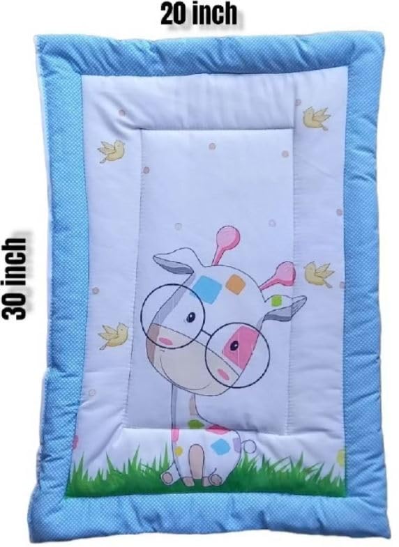 SmallBerry™ Combo Newborn Baby Pom Pom Cotton Baby Bed | Godari | Cradle Bed | Crib Sheet | Changing Mat Baby Godadi | Godari | Bedding Set | Mattress_Pack of 2 Piece_Elephant & Girraffe - Image 3