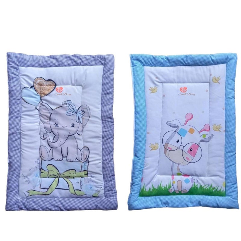 SmallBerry™ Combo Newborn Baby Pom Pom Cotton Baby Bed | Godari | Cradle Bed | Crib Sheet | Changing Mat Baby Godadi | Godari | Bedding Set | Mattress_Pack of 2 Piece_Elephant & Girraffe - Image 1
