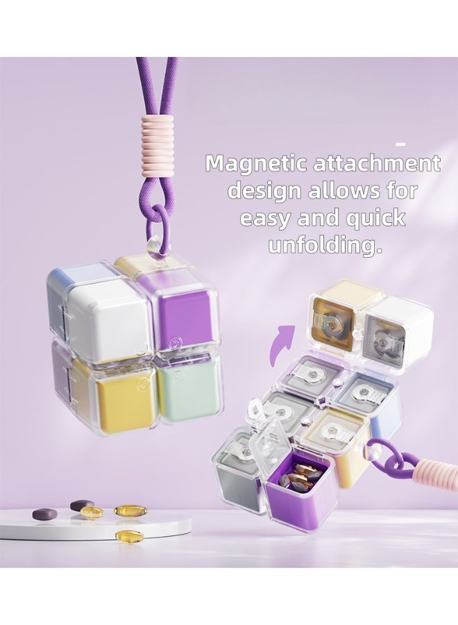 صندوق حبوب على شكل مكعب ملون بحبل تعليق، منظم أدوية محمول، حل تخزين مدمج للاستخدام اليومي، هدية مثالية لمن يهتمون بصحتهم. - Image 3