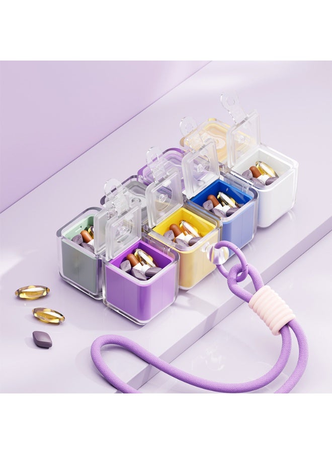 صندوق حبوب على شكل مكعب ملون بحبل تعليق، منظم أدوية محمول، حل تخزين مدمج للاستخدام اليومي، هدية مثالية لمن يهتمون بصحتهم. - Image 2