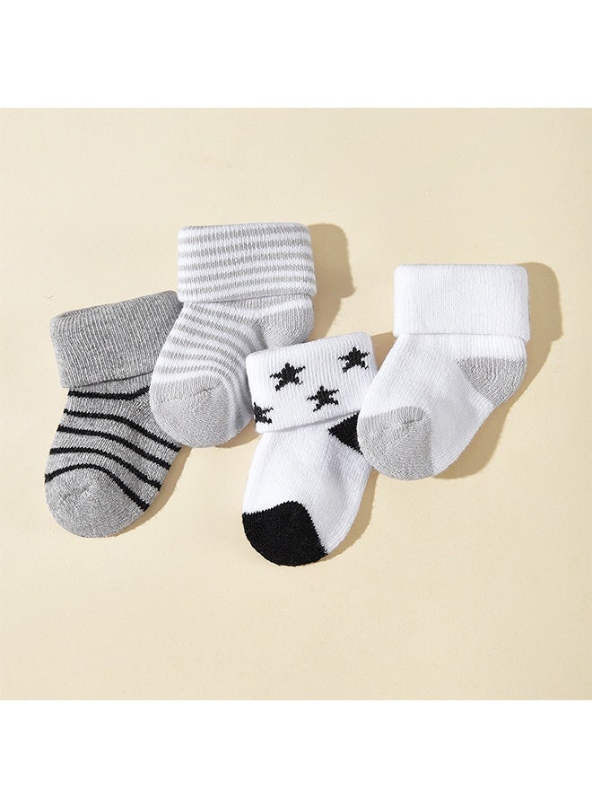 جوارب للأطفال من القماش الفروية للجنسين 4 قطع للرضع من عمر 6-12 شهرًا، جوارب دافئة للبنين والبنات - Image 5