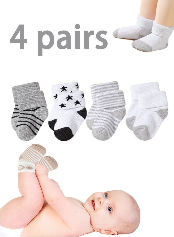 جوارب للأطفال من القماش الفروية للجنسين 4 قطع للرضع من عمر 6-12 شهرًا، جوارب دافئة للبنين والبنات - Image 1