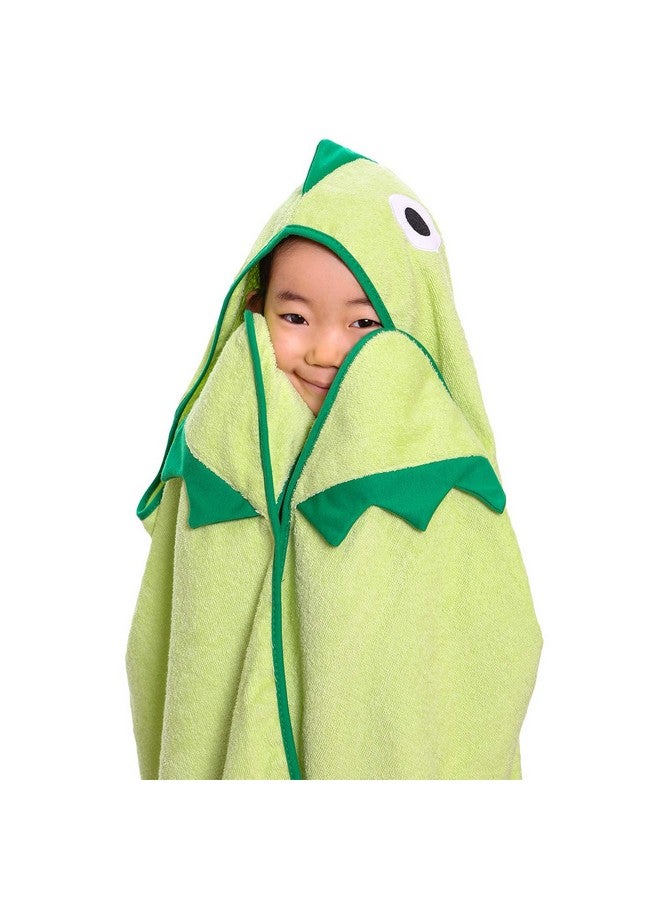 Piggy Button Kids Hooded Towel | Green Dinosaur Design | Premium Hooded Towel for Kids | Ultra Soft & Extra Large | 100% Cotton Terry Cloth Bath & Beach Towel, for Boys and Girls (Bright Green) - Image 2