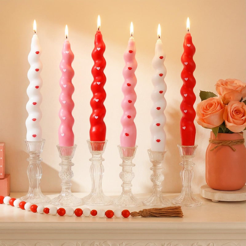 Conelist 6 Pcs 8 Inch Taper Candles Heart and Lip Candle Sticks for Bachelorette Bridal Wedding Party Baby Shower Table Cake Decor - Image 1