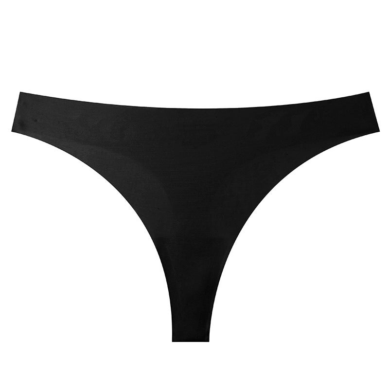 Seamless Nylon-Cotton Thong Breathable Quick-Dry Panties Black 