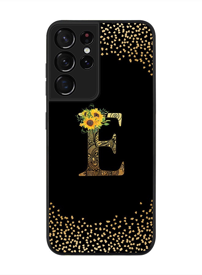 Stylizedd Rugged Black edge case for Samsung Galaxy S21 Ultra 5G, Soft Phone case Custom Monogram Initial Letter Mandala Floral Pattern Alphabet- E (Black) - Image 1