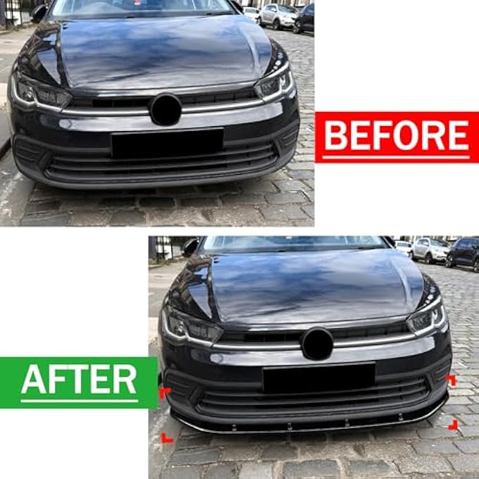 FINMOKAL موزع شفاه المصد الأمامي للسيارة مع مجموعة هيكل واقي الذقن السفلي متوافق مع VW Polo MK6.5 2022-2024 (مظهر ألياف الكربون) - Image 4