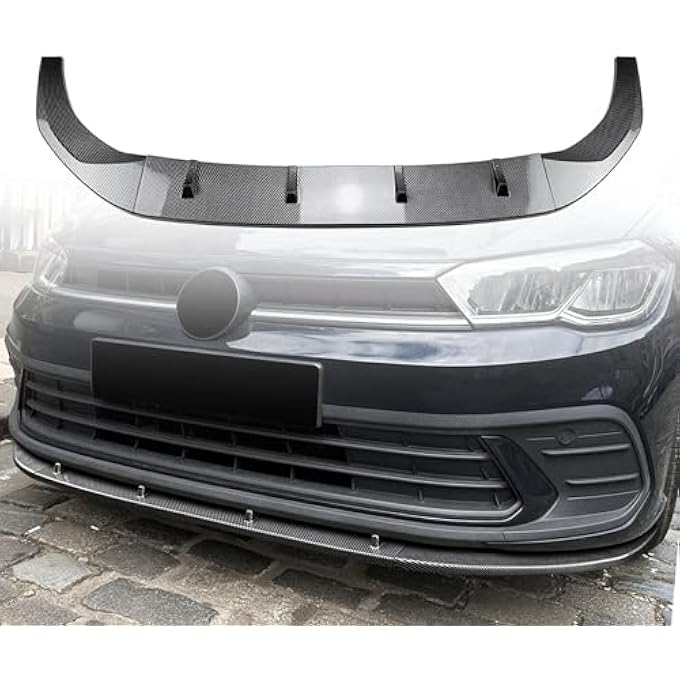 FINMOKAL موزع شفاه المصد الأمامي للسيارة مع مجموعة هيكل واقي الذقن السفلي متوافق مع VW Polo MK6.5 2022-2024 (مظهر ألياف الكربون) - Image 1