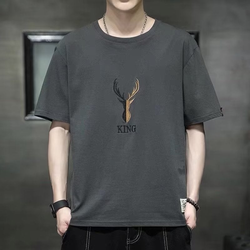 Short-sleeved T-shirt Mens Summer Trendy Brand Gradient Smiley Face Summer Half-sleeved All-match T-shirt Mens Thin Summer Clothing 027 gray