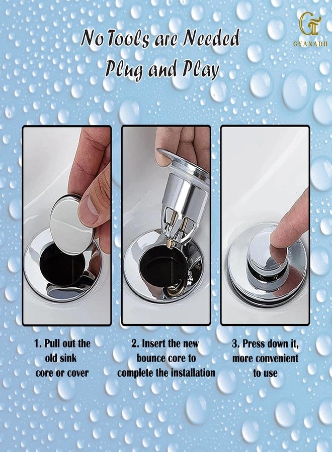Gyanadh Click Clack Basin Waste Without Overflow | Pop Up Wash Basin Drain Plug | Heavy Duty Brass Bathroom Sink Drain Valve Chrome Finish Universal Basin Waste Fitting - Image 2