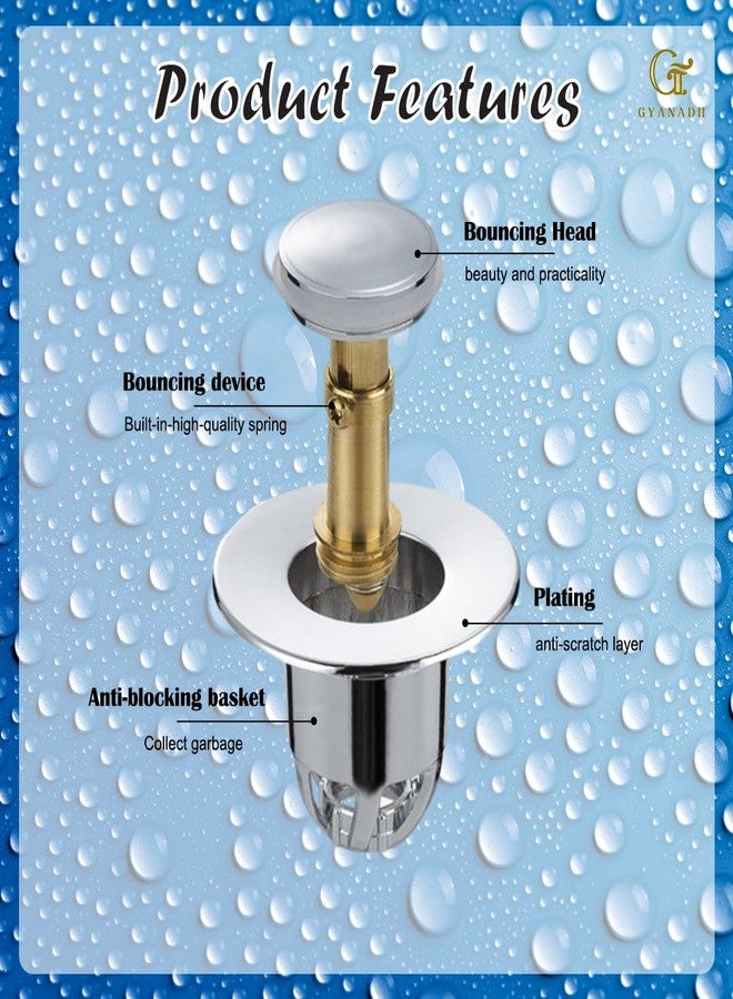 Gyanadh Click Clack Basin Waste Without Overflow | Pop Up Wash Basin Drain Plug | Heavy Duty Brass Bathroom Sink Drain Valve Chrome Finish Universal Basin Waste Fitting - Image 4