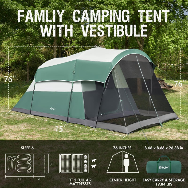 Portal 6 Person Family Tent for Camping with Screen Room, Weather Resistant Tall Tent with Rainfly, Easy Setup for Family Outdoor Camping, Backyard - Image 1