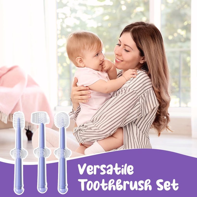 Covacure 3Pcs Silicone Baby Training Toothbrush Set For 0 to 18 Months, Baby Tongue Cleaner + U-Shaped ToothScrubber + First Toothbrush Teething, 3-in-1 Oral Care Kit With Travel Friendly Storage Case - Image 5