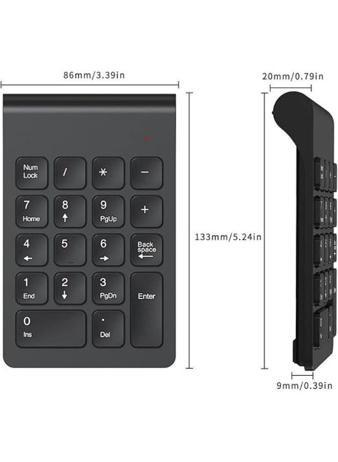 كيبورد رقمي لاسلكي محمول 2.4G – وحدة استقبال USB – لوحة مفاتيح صغيرة 18 مفتاح للاب توب ونوت بوك وكمبيوتر مكتبي – أسود - Image 2