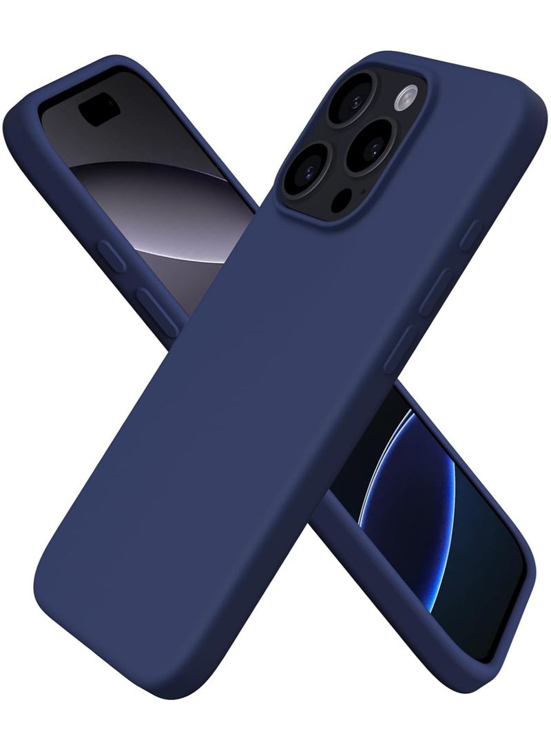 Premium Silicone Case for iPhone 16 Pro – Soft Touch Shockproof Protective Cover with Camera Protection, Microfiber Lining Anti-Fingerprint Anti-Scratch Finish Case - Dark Blue