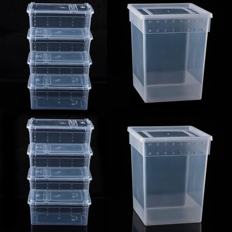 VTurboWay 10 Pack Reptile Feeding Box Plastic Transparent Breeding Box for Bearded Dragon Lizard Spider Snake Tree Frog Reptlies Turtle (2 Pcs Large Size and 8 Pcs Small Size) - Image 1