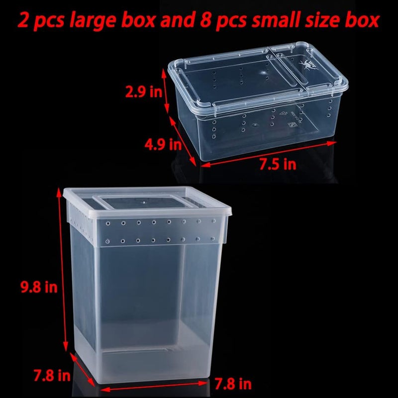 VTurboWay 10 Pack Reptile Feeding Box Plastic Transparent Breeding Box for Bearded Dragon Lizard Spider Snake Tree Frog Reptlies Turtle (2 Pcs Large Size and 8 Pcs Small Size) - Image 3