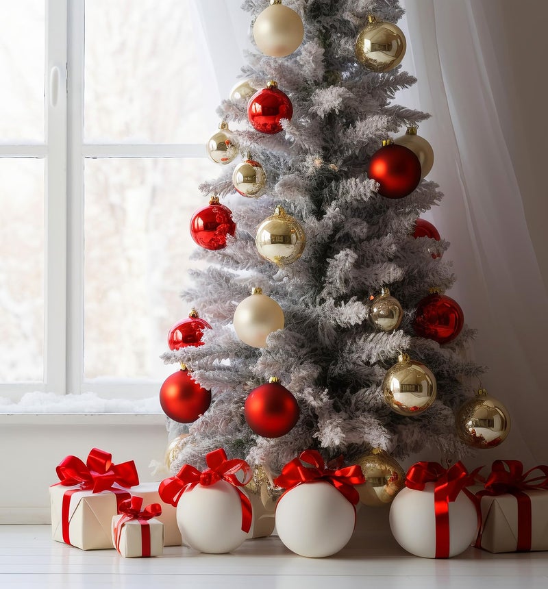 Emopeak 24Pcs Christmas Balls Ornaments for Xmas Christmas Tree - 4 Style Shatterproof Christmas Tree Decorations Hanging Ball for Holiday Wedding Party Decoration (Red  3.2""/8CM) - Image 5