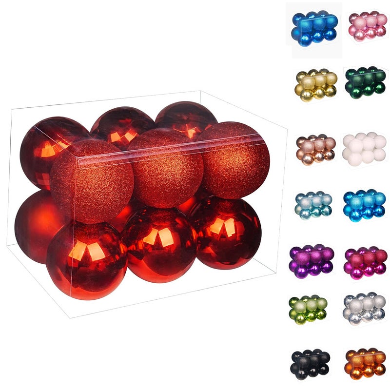 Emopeak 24Pcs Christmas Balls Ornaments for Xmas Christmas Tree - 4 Style Shatterproof Christmas Tree Decorations Hanging Ball for Holiday Wedding Party Decoration (Red  3.2""/8CM) - Image 1