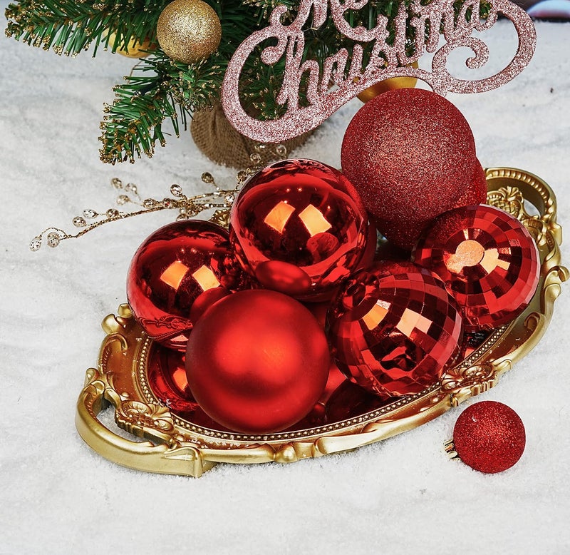 Emopeak 24Pcs Christmas Balls Ornaments for Xmas Christmas Tree - 4 Style Shatterproof Christmas Tree Decorations Hanging Ball for Holiday Wedding Party Decoration (Red  3.2""/8CM) - Image 2
