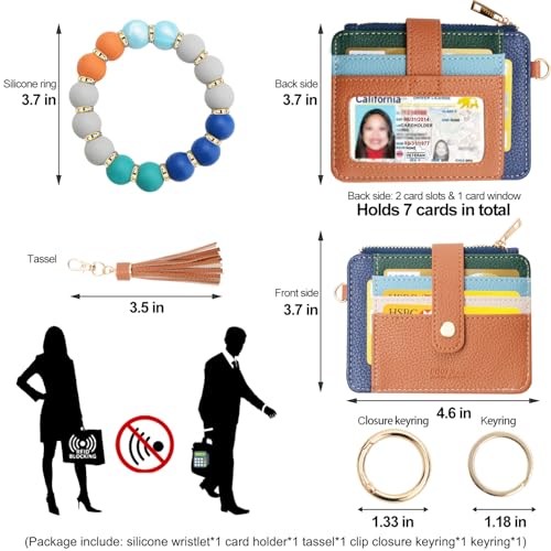 COOLANS Wristlet Bracelet Keychain Card Holder Card Pocket PU Leather Purse Tassel Keychain Bangle Key Ring for Women Girls (Silicone Bead Bracelet+Card Purse (Rainbow)) - Image 2