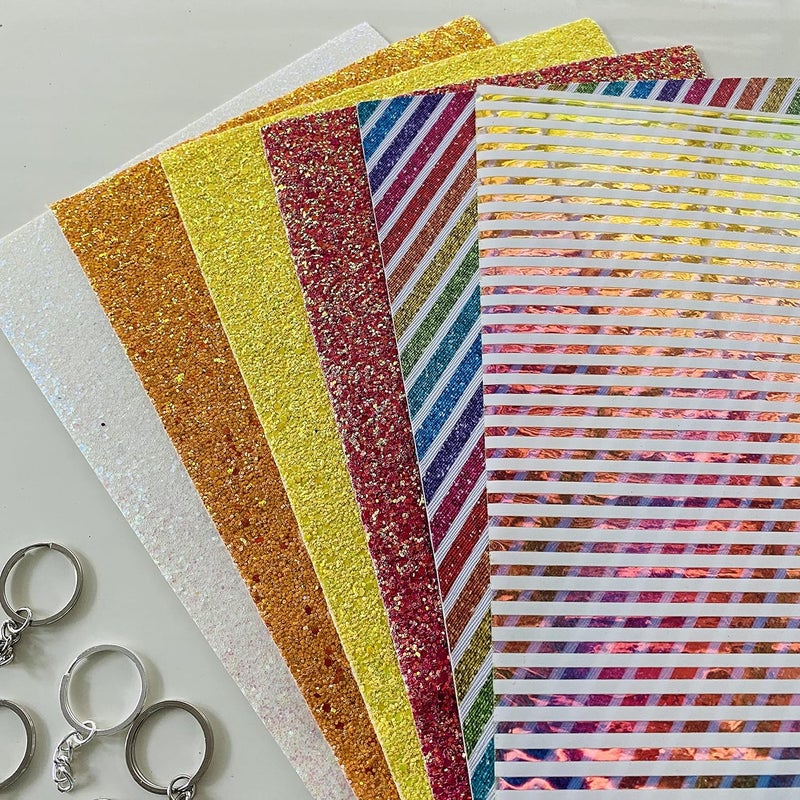 GET INSPIRED Get Inspired Glitter Fabric PU Leather Fabric Sheet for Craft DIY 26 PCS Bow Making Purse Making or Decoration kit with Templates Clips Key Rings BMK40  - Image 2