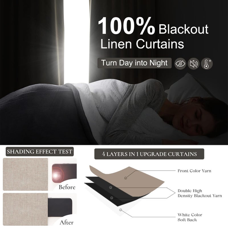 QJmydeco Living Room Curtains 84 Inches Long Tan Beige Pinch Pleated Linen Basics Window Curtains Total Blackout Burlap Sunblock Thermal Drapes for Summer Cabin/Office/Nursery Room Divider (40""x84"" 2panels)  - Image 2