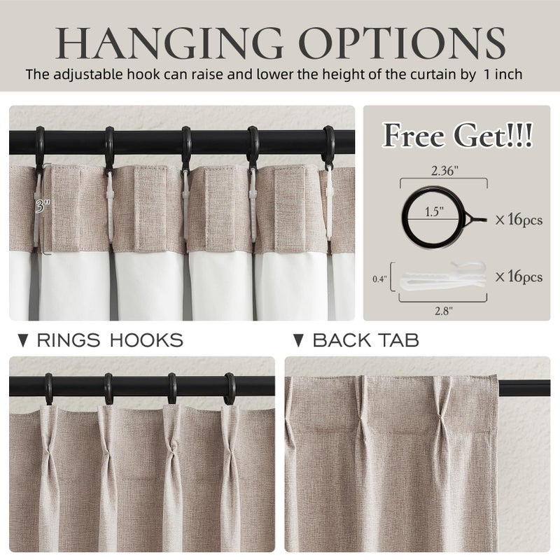 QJmydeco Living Room Curtains 84 Inches Long Tan Beige Pinch Pleated Linen Basics Window Curtains Total Blackout Burlap Sunblock Thermal Drapes for Summer Cabin/Office/Nursery Room Divider (40""x84"" 2panels)  - Image 4