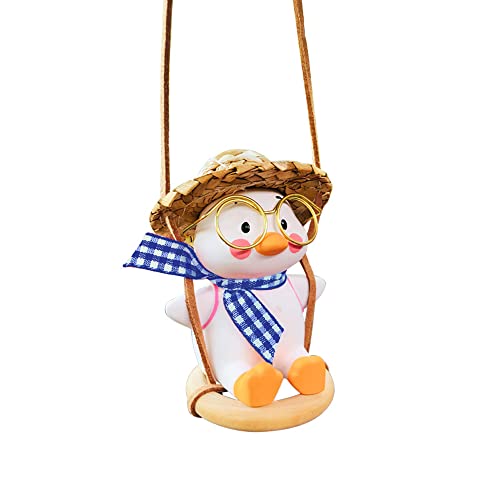 Qiwen Duck On Swing Car Pendant of Swing Duck Cute Decor Car Gift for Rear View Mirrior Hanging Accessories and Mirror Hanging Accessories(Blue Tie A) - Image 2