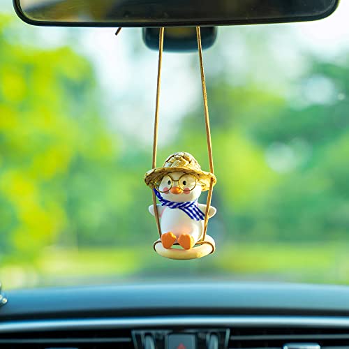 Qiwen Duck On Swing Car Pendant of Swing Duck Cute Decor Car Gift for Rear View Mirrior Hanging Accessories and Mirror Hanging Accessories(Blue Tie A) - Image 4