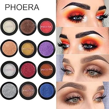 Phoera AQUAPURITY PHOERA Cream to Powder Waterproof Glitter Metallic Eyeshadow Palette Long Lasting Shimmer High Pigment Sparkly Eye Shadow Cosmetic Makeup 127 Nakhi - Image 5