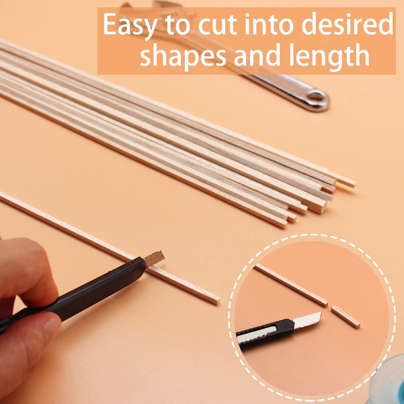 Benvo 100 Pieces Balsa Wood Sticks Square Wooden Dowels Unfinished Hardwood Strips Natural Long Woodcraft Sticks Batons for DIY Crafts Model Making (1/8 x 1/8 x 11.8 Inch) - Image 4