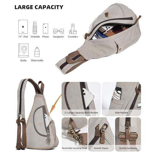 KL928 Canvas Sling Bag - Small Crossbody Backpack Shoulder Casual Daypack Rucksack for Men Women(Large Version) - Image 4